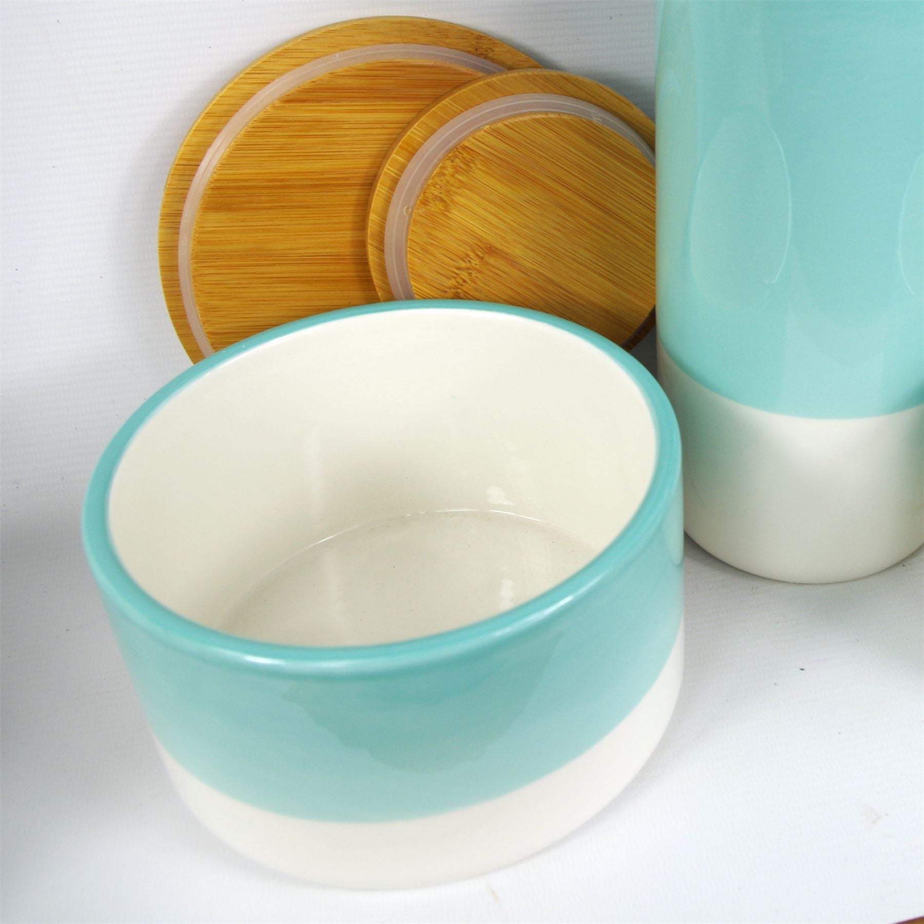 Ceramic Storage Jars Kitchen Canisters Lids Aqua Green 20cm Set 3-3