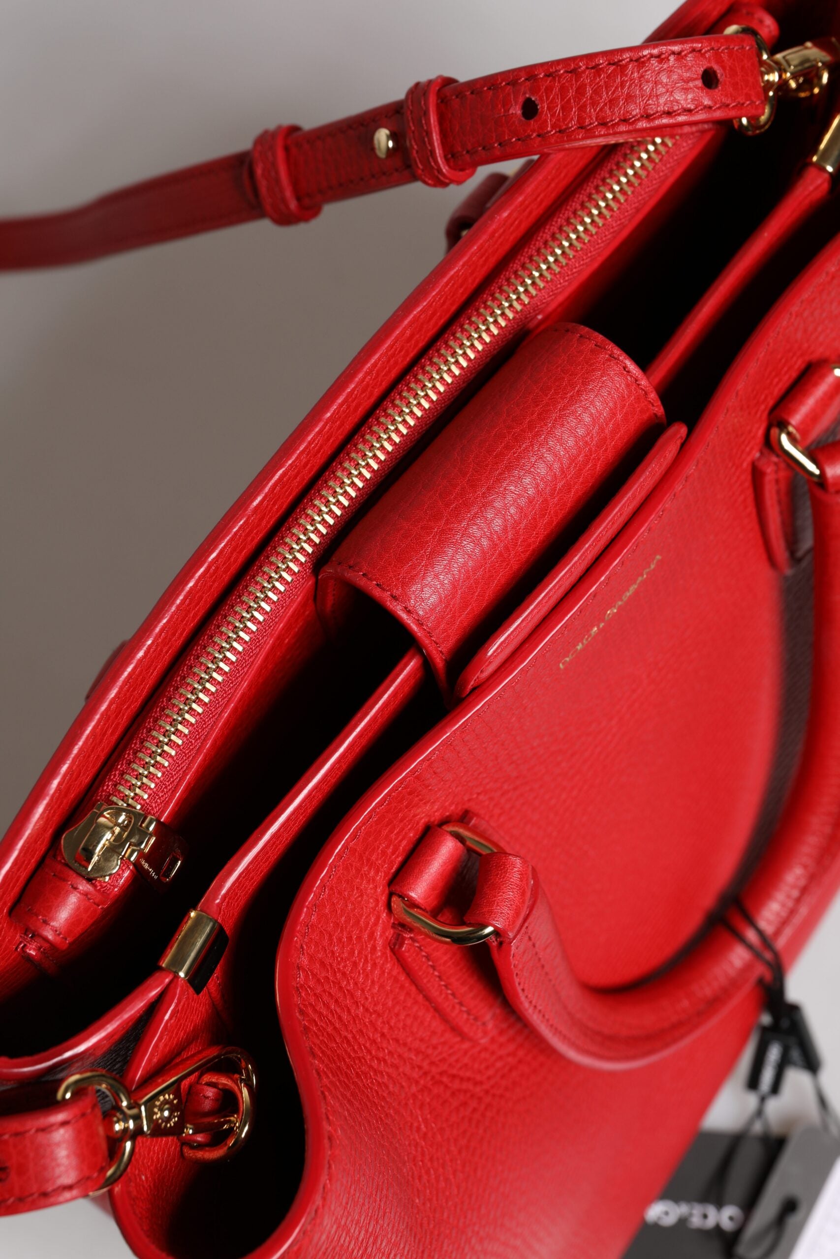 Dolce & Gabbana Red Calfskin Leather Shoulder Top Handle Bag