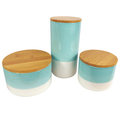 Ceramic Storage Jars Kitchen Canisters Lids Aqua Green 20cm Set 3-0