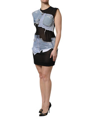 Dolce & Gabbana Black Blue Sleeveless Denim Mini Dress