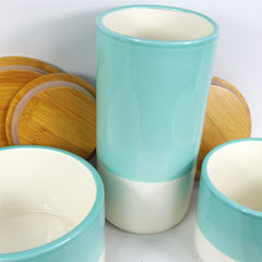 Ceramic Storage Jars Kitchen Canisters Lids Aqua Green 20cm Set 3-2